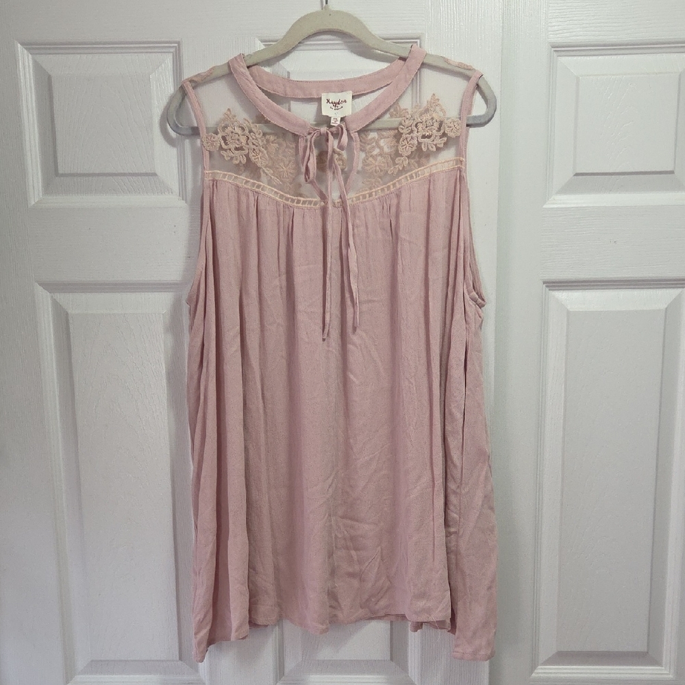 Hayden Light Pink Sleeveless Embroidered Mesh Yoke Top
